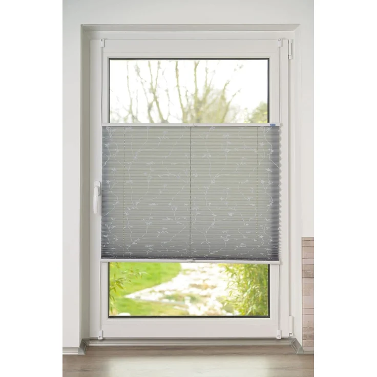 K-home Klemmfix-Plissee, Elba Bedruckt Grau, 110x130 cm (B x L) Modern – Bild 1