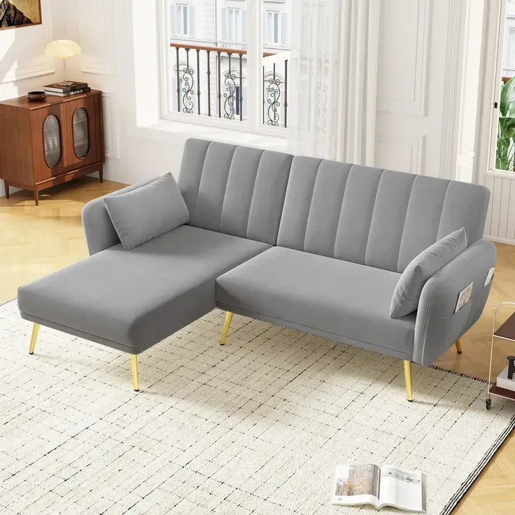 Ecksofa mit Relaxfunktion, L-Form, Schlafsofa mit Verstellbarer Rückenlehne, Polstersofa, Loungesofa, Samtbezug – Bild 4