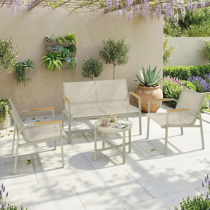 Wohnora-Gartenmöbel Set wetterfest Metall Sitzgruppe für 4 Personen Gartenlounge mit 2er-Sofa 2 Sesseln Beistelltisch Grün,H 74cm x T 1125cm x B 68cm
