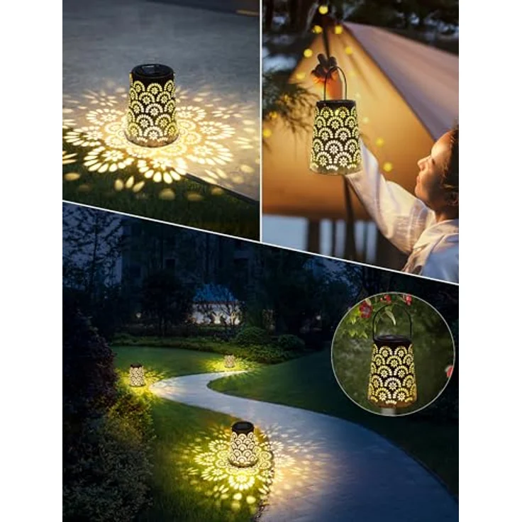 OUILA Solarlampen für Außen, Wetterfeste Metall Gartenleuchte mit IP65 Schutz, Dekorative Hängend Solarbeleuchtung für Balkon, Terrasse, Hof, Baum & Camping – Bild 8