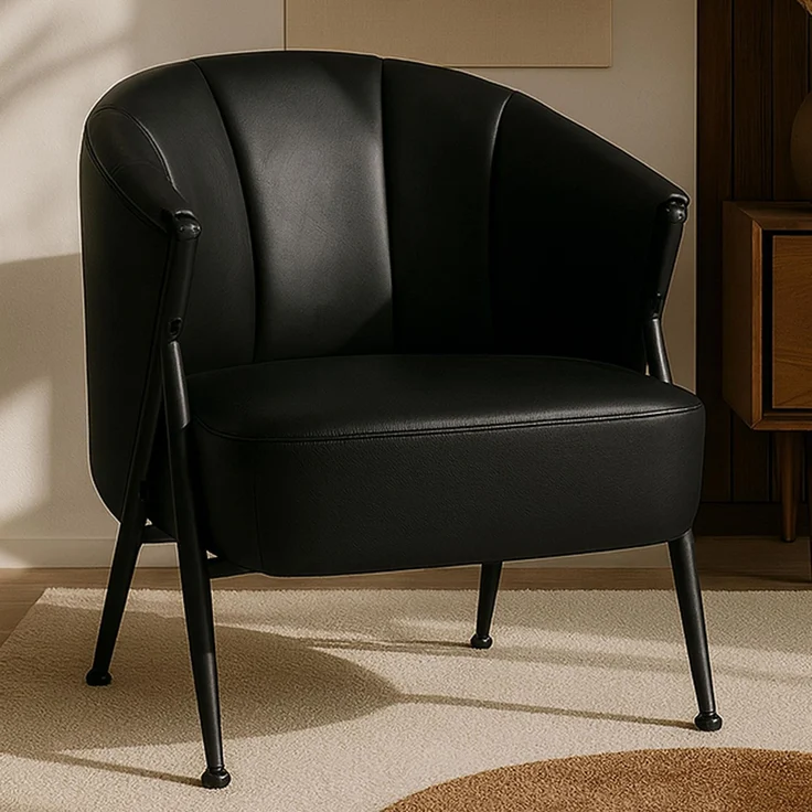 Sessel HWC-P30, Polster-/Cocktail-/Clubsessel Lounge Chair Vintage Retro Industrial Metall Kunstleder ~ schwarz – Bild 1