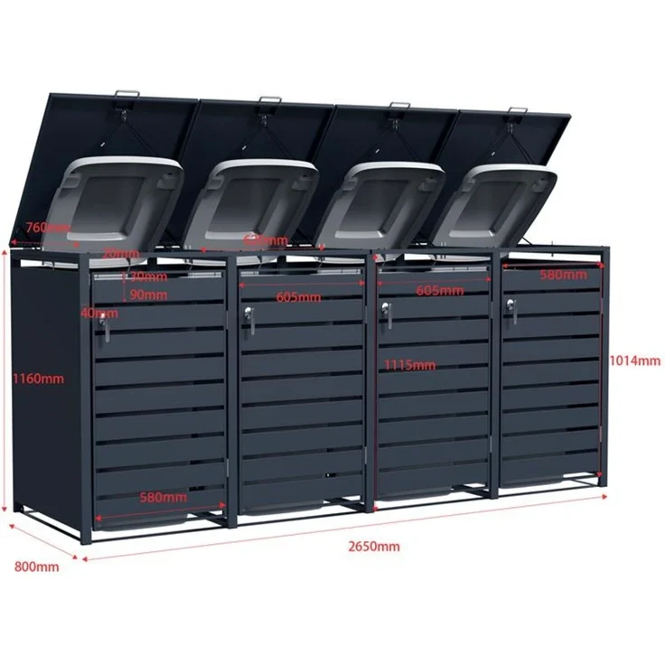 ESTEXO Mülltonnenbox mit 4 Türen, verzinkter Stahl anthrazit, 132 x 80 x 116 cm – Bild 2