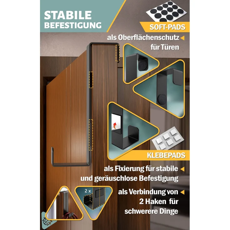 Aurelia Home Türhaken zum Einhängen, 10er-Set, Schwarz – für Türen und Schranktüren, bis 8 kg – Bild 6
