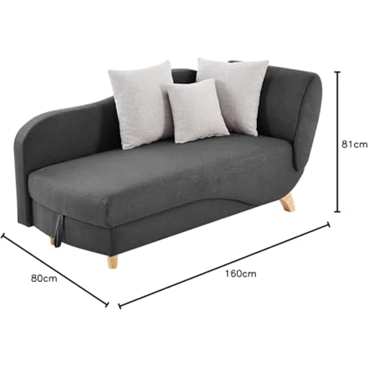 Vente-unique - PENELOPE Chaise longue Stoff Grau - B 80 cm x H 81 cm x L 160 cm – Bild 3