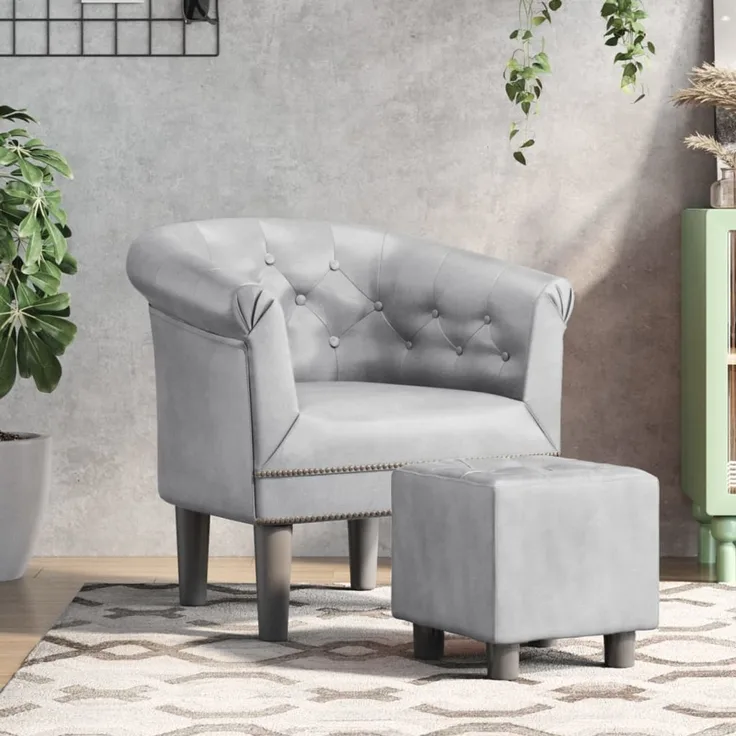 vidaXL Clubsessel mit Fußhocker Silbern Kunstleder 356502