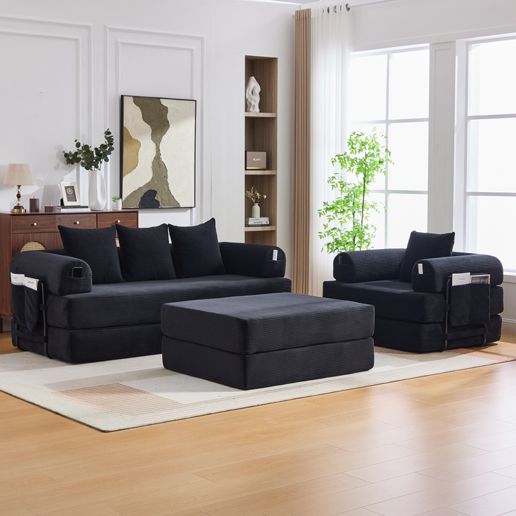 ZUBALIYA Ecksofa 94x67 cm, mit Ablageflächen, mit Cordbezug, mit breiten Armlehnen, modular aufgebaut, mit Schaumstoffpolsterung – Bild 12