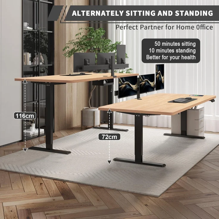 JUMMICO Schreibtisch elektrisch höhenverstellbar mit 4-Stufiger Memory Funktion, Beige, 180x80 cm – Bild 3