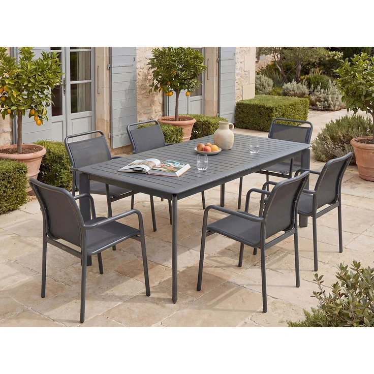 Vente-unique - 2er-Set Stapelbare Gartenstühle aus Aluminium und Textiline - Dunkelgrau - VELYRA von MYLIA – Bild 4