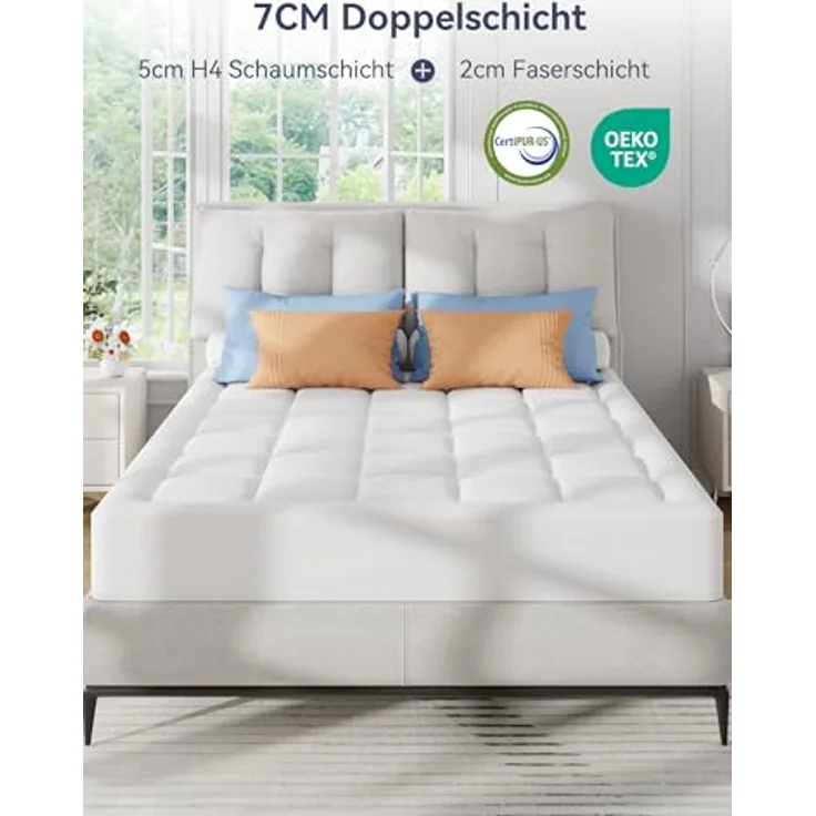 Elemuse, Topper H3/H4 Gel Memory-Schaum Matratzentopper, Waschbar Bezug, 7 cm hoch, Stützschaum, Atmungsaktiv, Druckverteilung, Topper für Boxspringbett – Bild 8