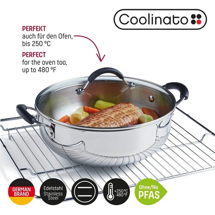 Coolinato Bratpfanne Coolinato Grossraumpfanne 24cm / 3,8l aus Edelstahl – unbeschichtet, (1-tlg) – Bild 3