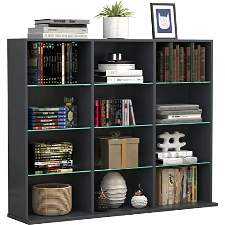 MID.YOU Regal Zilas, Anthrazit, Holzwerkstoff, 9 Fächer, stehend, 102x82x23 cm, für Wohnzimmer