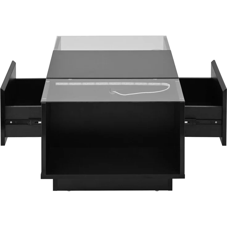 LED-Couchtisch 105×50×35 cm Schwarz Hochglanz Tisch mit Glasplatten, LED-Beleuchtung steuerbar via Bluetooth und App – Bild 10