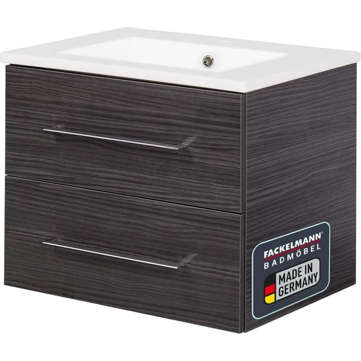 FACKELMANN B.PERFEKT Waschbecken mit Unterschrank 62 cm breit, Anthrazit, Waschbecken Keramik Weiß