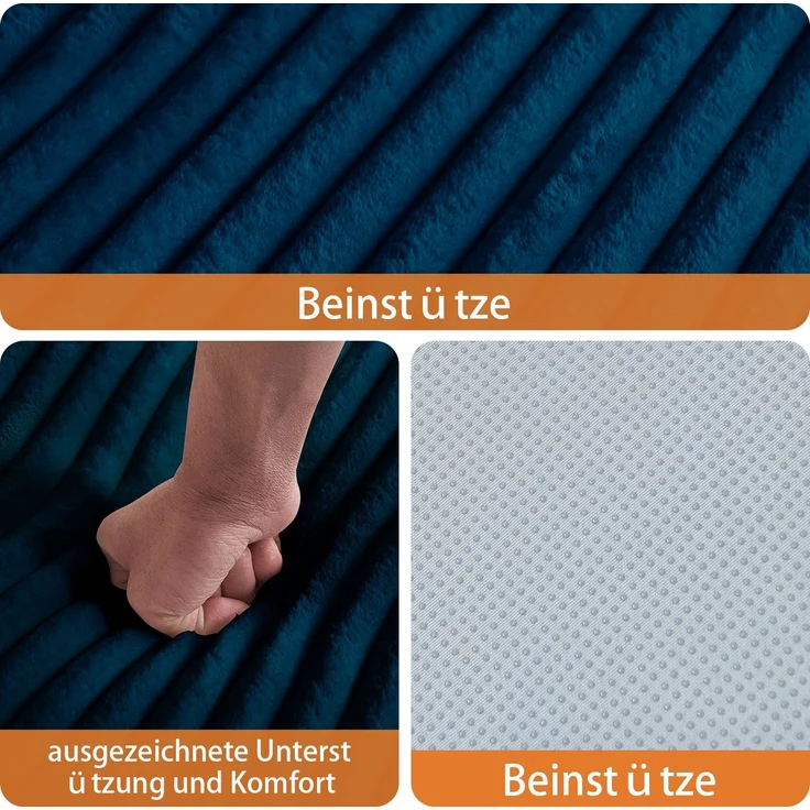 Großer Cord-Sitzsack-Sessel mit Zierkissen, weich gepolsterter Loungesitz 112 cm ohne Montage für Wohn- und Schlafzimmer, Blau – Bild 12