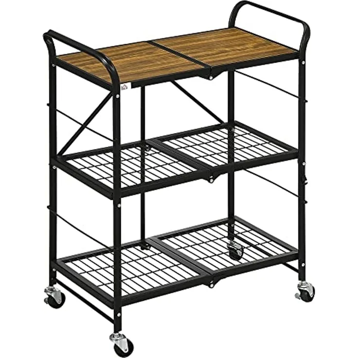 HOMCOM Servierwagen Rollwagen, Klappbarer Küchenwagen mit 3 Ebenen, (Küchenregal auf 4 Rollen, 1 St, für Esszimmer, Wohnzimmer), 68 x 35 x 85 cm