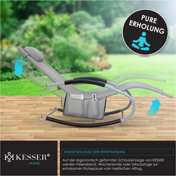 KESSER® Sonnenliege Relaxliege Schwungliege | Gartenliege | Gartenstuhl | Klappstuhl faltbar | Liegestuhl | Schaukelsessel | ergonomische Relaxsessel | wetterfest | 150 kg Belastung | Grau – Bild 3