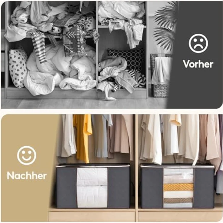 Lifewit 6 Stück Aufbewahrungstasche Groß, Bettdecken Aufbewahrungsbox mit Deckel, Verstärkt Griff Kleidung Aufbewahrung Storage Bag, Kleiderbox Umzugskartons für Klamotten, Kleider, Bettwäsche, Grau – Bild 8