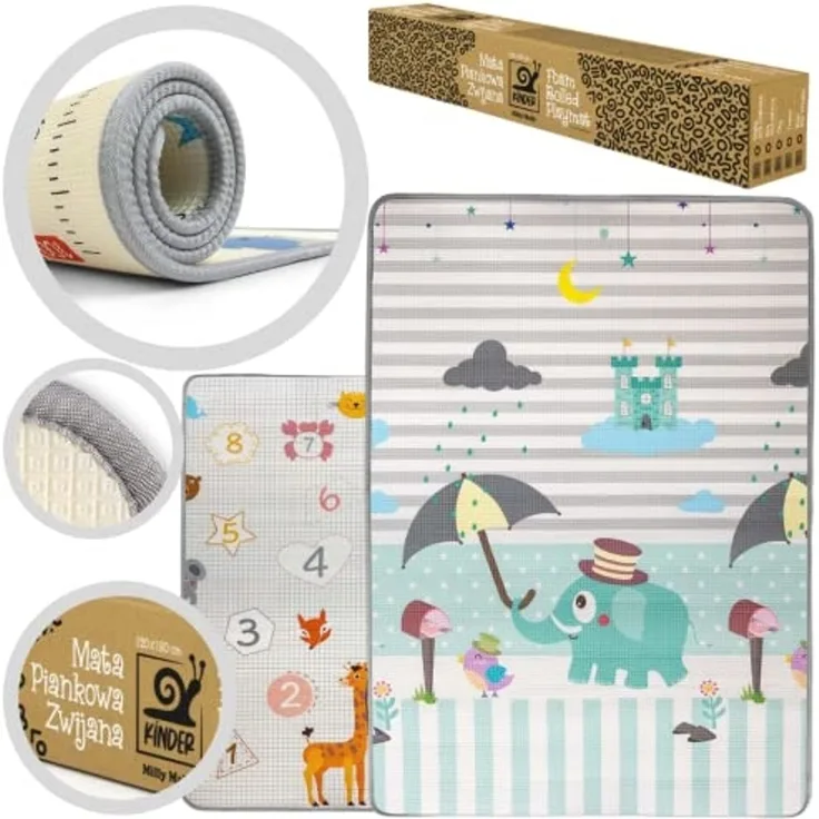 Milly Mally aufrollbare Schaum-Spielmatte für Kinder „Digits and Elephant“