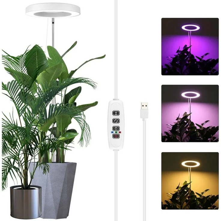 Jibenhome Pflanzenlampe LED Vollspektrum Pflanzenlicht für Zimmerpflanzen, Höhenverstellbares, mit Zeitschaltuhr 3/9/12 Std, USB, 3 Lichter Modi und 10 Helligkeit – Bild 2