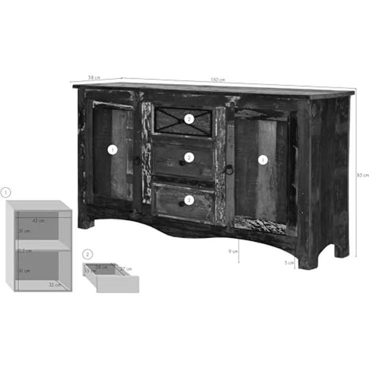 Sideboard Altholz 150x38x85 mehrfarbig lackiert NATURE OF SPIRIT #05 – Bild 3