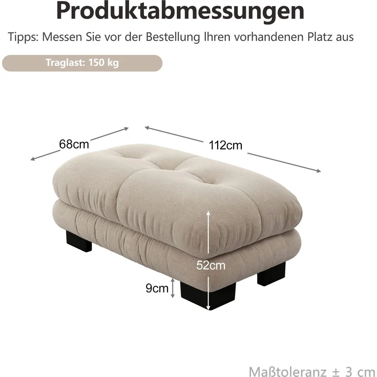 Paris Ottoman - Hellbraun--Leichter Kaffee--112x68x52cm--YOUDENOVA – Bild 4