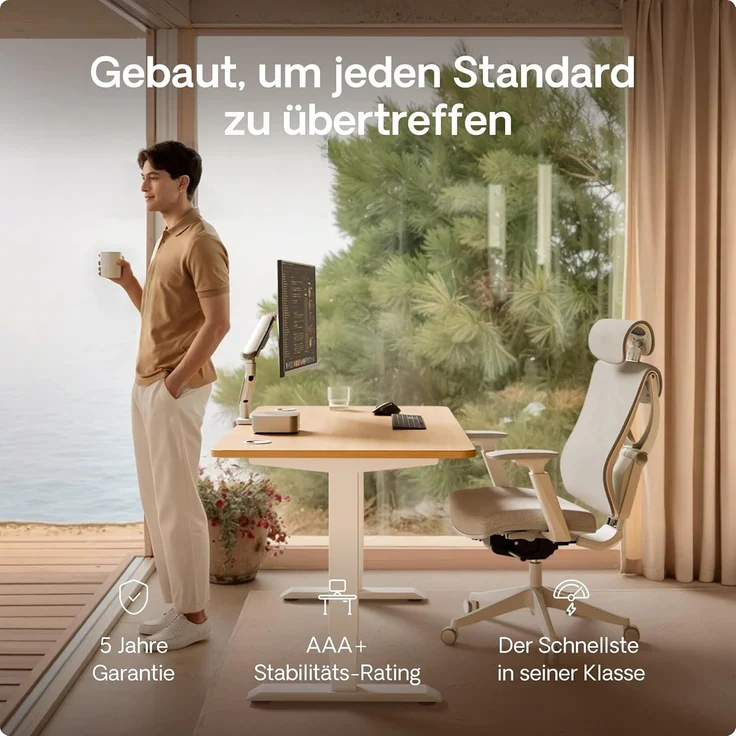 Höhenverstellbarer Schreibtisch - Höhenverstellbar Elektrisch mit Flüsterleisem Dual-Motor & Touchscreen - Hohe Tragfähigkeit - Stehtisch von Desktronic, Weiß + Eiche, 120x60 cm – Bild 2