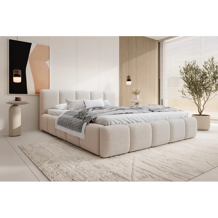 Compleo Polsterbett mit niedriges Kopfteil, Design Bett Abgerundet mit dicker Polsterung