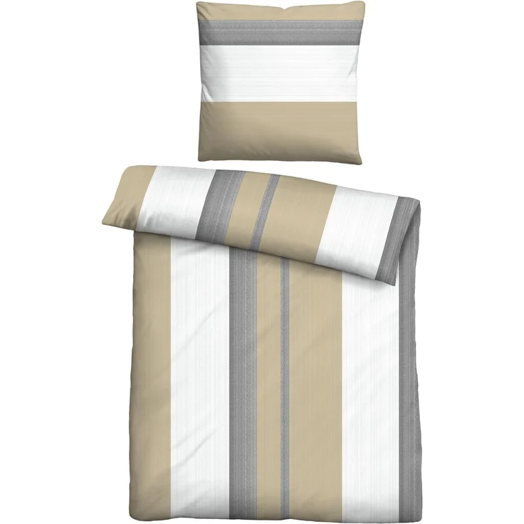 Traumhaft schlafen - Castell - Markenbettwäsche Thermo-Fleece Bettwäsche 0360443 LÄNGSSTREIFEN, kitt, 1x 135x200 cm + 1x 80x80 cm – Bild 1
