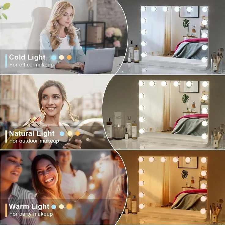 Dripex Schminkspiegel Hollywood Kosmetikspiegel mit 14/15/18LED, 3 Lichtfarben Dimmfunktion – Bild 3