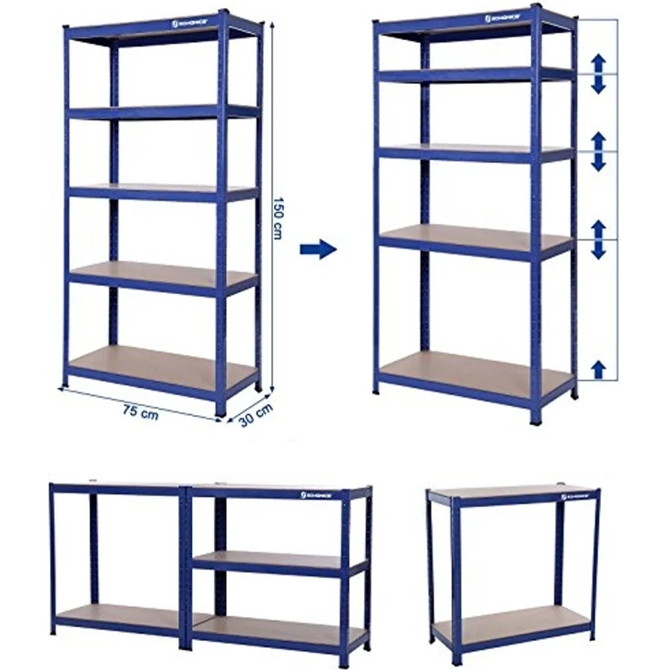Songmics Schwerlastregal mit 5 Ablagen, Stahl / MDF, Blau, 150 x 30 x 75 cm – Bild 6