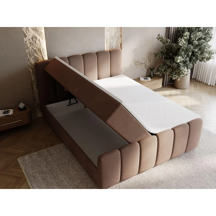 GRAINGOLD Cloud Boxspringbett 180x200, Bett mit Bettkasten, Velour-Stoff, mit Kopfteil, Braun – Bild 6