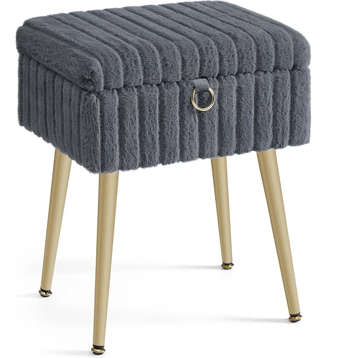 SONGMICS Schminktisch-Stuhl, Hocker mit Stauraum, Schminkhocker, Fußhocker, Metallbeine, gepolstert, verstellbare Füße, Wohnzimmer, Schlafzimmer, Ankleidezimmer, schiefergrau – Bild 1
