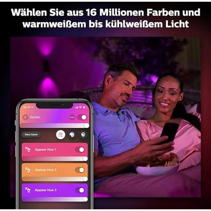 Philips Hue White & Color Ambiance Appear Outdoor Wandleuchte (1.180 lm), Doppelpack, dimmbare Wandlampe mit 16 Mio. Farben, smarte Lichtsteuerung über Sprache oder App, schwarz – Bild 5