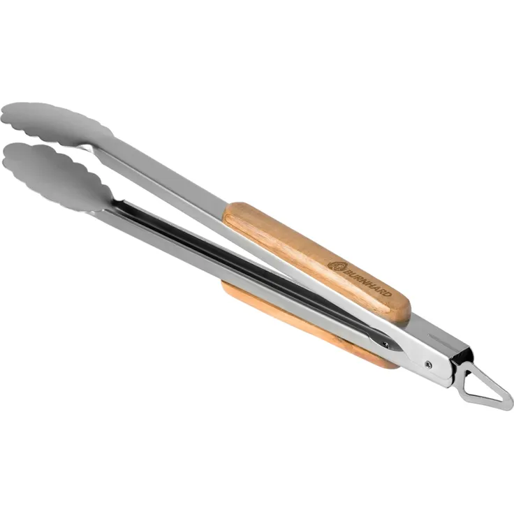 BURNHARD Lange Edelstahl Grillzange (45 cm) Akazien-Holzgriff, Grill-Zubehör, Aufhänge-Ösen - Silber - #941051 – Bild 2