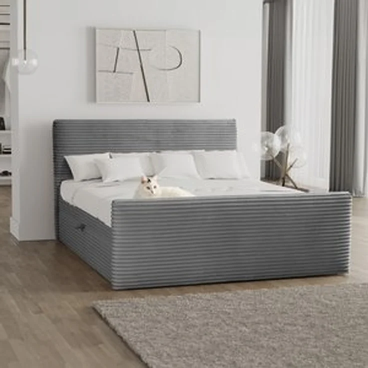 Kaiser Möbel Boxspringbett Boxspringbett mit bettkasten und topper TRENTO stoff Plüsch Cord, mit Topper mit Bettkasten – Bild 6