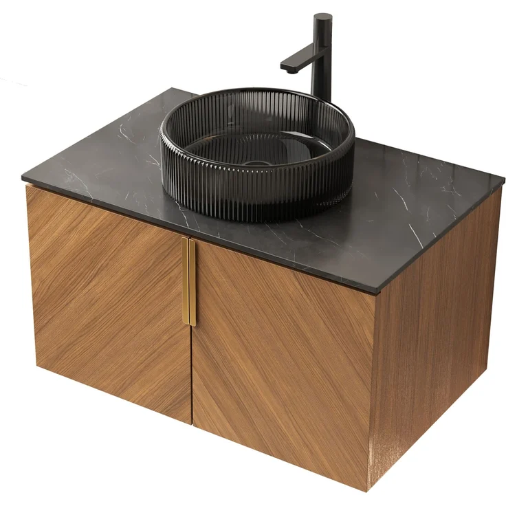 Waschtisch 76 x 50 x 52,6 cm mit Glasbecken, Sintersteinplatte und Soft-Close-Türen – Bild 7