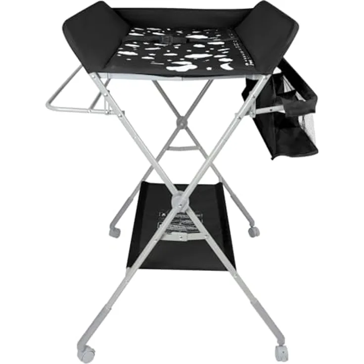 Baby Klappbarer Wickeltisch，Mobiler Wickeltisch mit Rollen und Wickelauflage,Wasserdicht und Höhenverstellbar，Baby Wickelkombi mit Ablagefächern-80 * 58 * 90 cm-schwarz