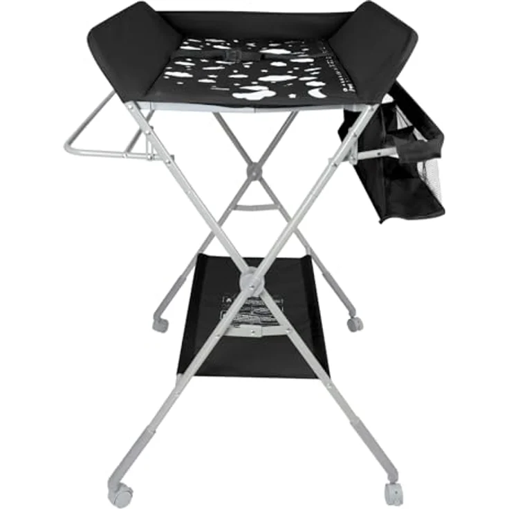 Baby Klappbarer Wickeltisch，Mobiler Wickeltisch mit Rollen und Wickelauflage,Wasserdicht und Höhenverstellbar，Baby Wickelkombi mit Ablagefächern-80 * 58 * 90 cm-schwarz – Bild 1