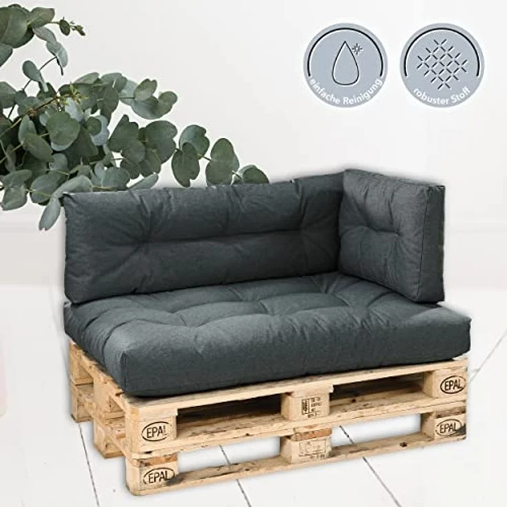 XDREAM Palettenkissen Sitzkissen, Rückenkissen und Seitenkissen (Einzeln oder als Set), passend für handelsübliche Europaletten/ Indoor & Outdoor geeignet – Bild 2