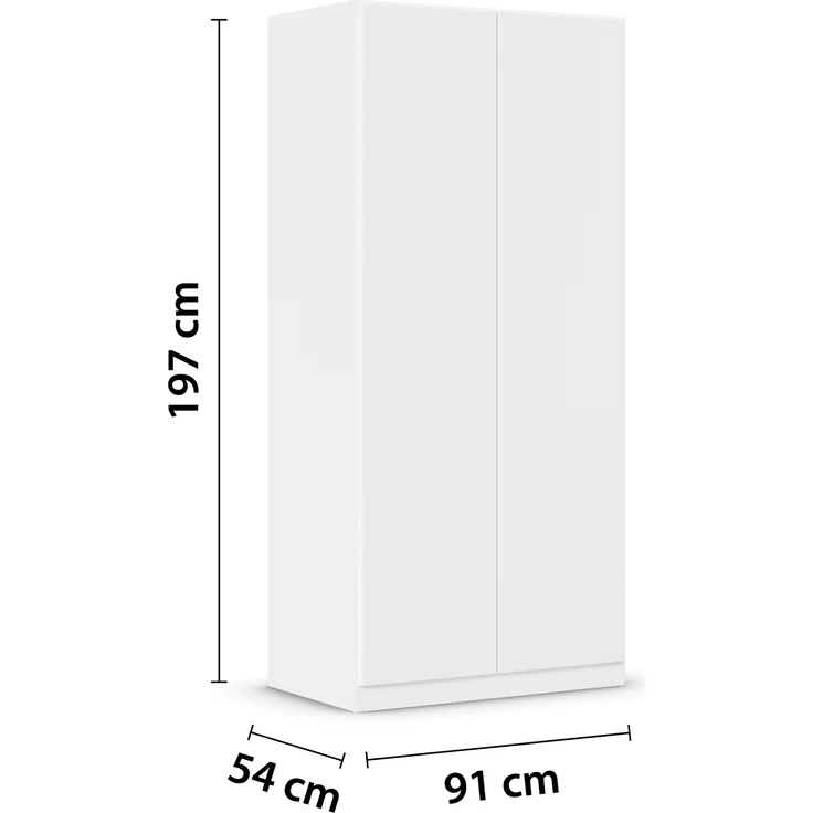 rauch Kleiderschrank, Drehtürenschrank COSTA, 2-türig, push-to-open, Alpinweiß, 91 x 197 x 54 cm – Bild 4