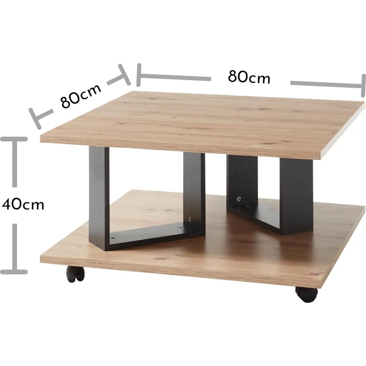Stella Trading ZERA Couchtisch auf Rollen in Artisan Eiche Optik, Anthrazit - Mobiler Sofatisch für Ihr Wohnzimmer - 80 x 40 x 80 cm (B/H/T) – Bild 2