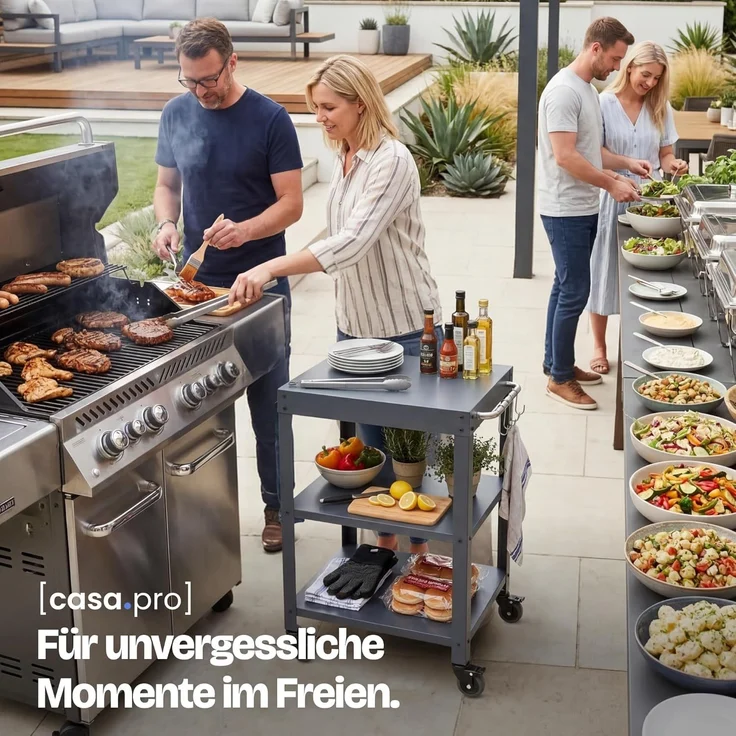 Outdoor Servierwagen Bolognano Stahl 81x50x50 cm Dunkelgrau [casa. pro] – Bild 8