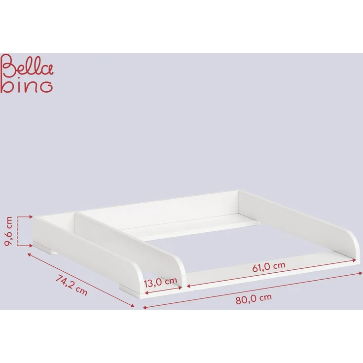Bellabino 'Oti' Wickelaufsatz für IKEA Kommoden (Malm, Hemnes, Nordli), weiß, mit Trennfach (beidseitig montierbar), 10 x 74 x 80 cm – Bild 6