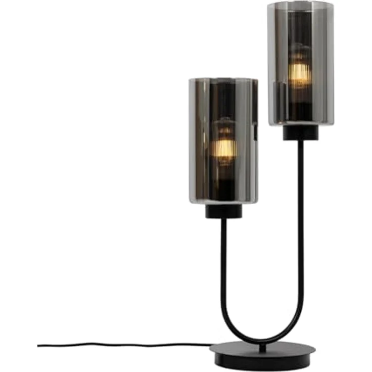 QAZQA Laura, Art-Deco-Tischlampe schwarz mit Rauchglas, 2-flammig, 64 cm, E27, dimmbar, für Wohnzimmer und Schlafzimmer – Bild 8