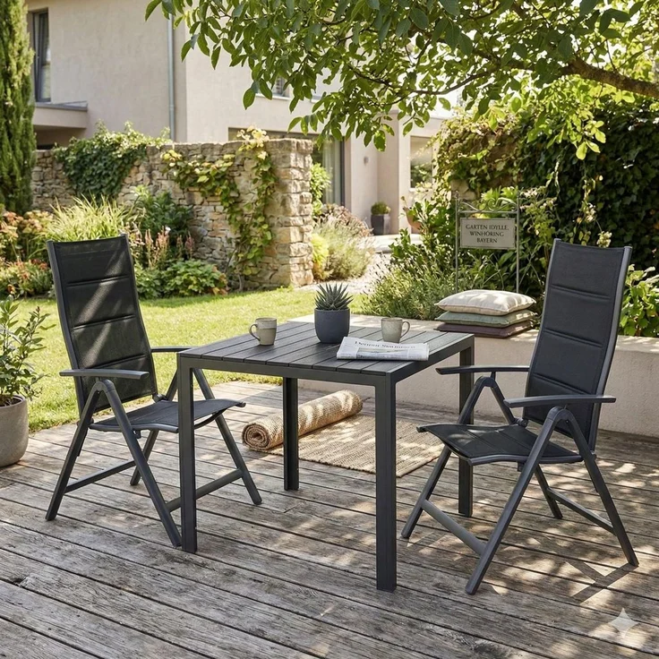 Aluminium Gartentisch Beistelltisch Esstisch Balkontisch Non-Wood Platte 90x90cm – Bild 3