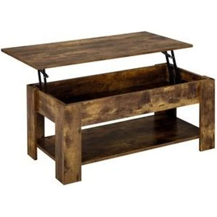 Yaheetech Couchtisch Höhenverstellbarer Kaffeetisch mit Verstecktem Stauraum und Ablage, Ausziehbarer Wohnzimmertisch Sofatisch für Wohnzimmer – Bild 6