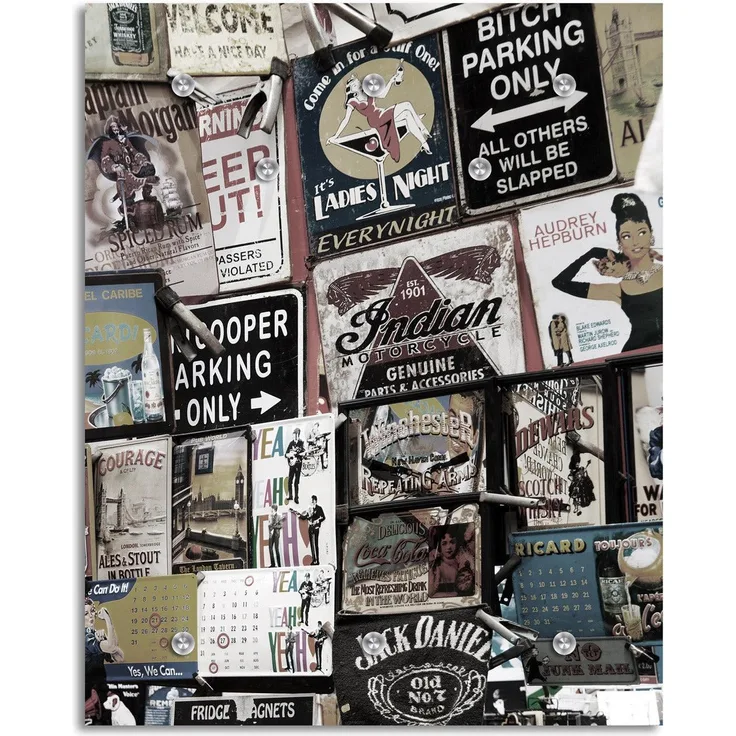 Queence Garderobe - "Parking Only" Druck auf hochwertigem Arcylglas inkl. Edelstahlhaken und Aufhängung, Format: 100x120cm