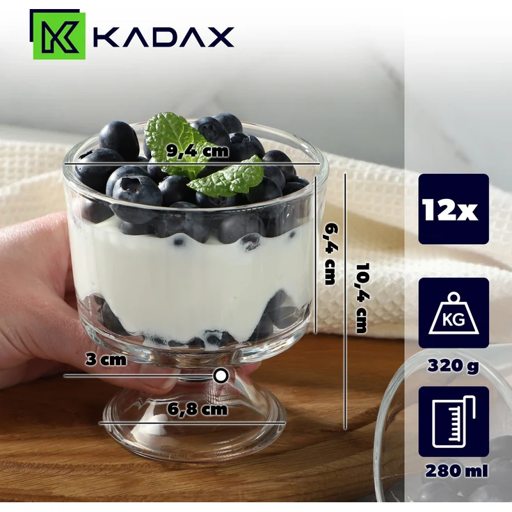 KADAX 12x Eis-Dessertbecher 280 ml Eisbecher-Set aus Glas – Bild 2