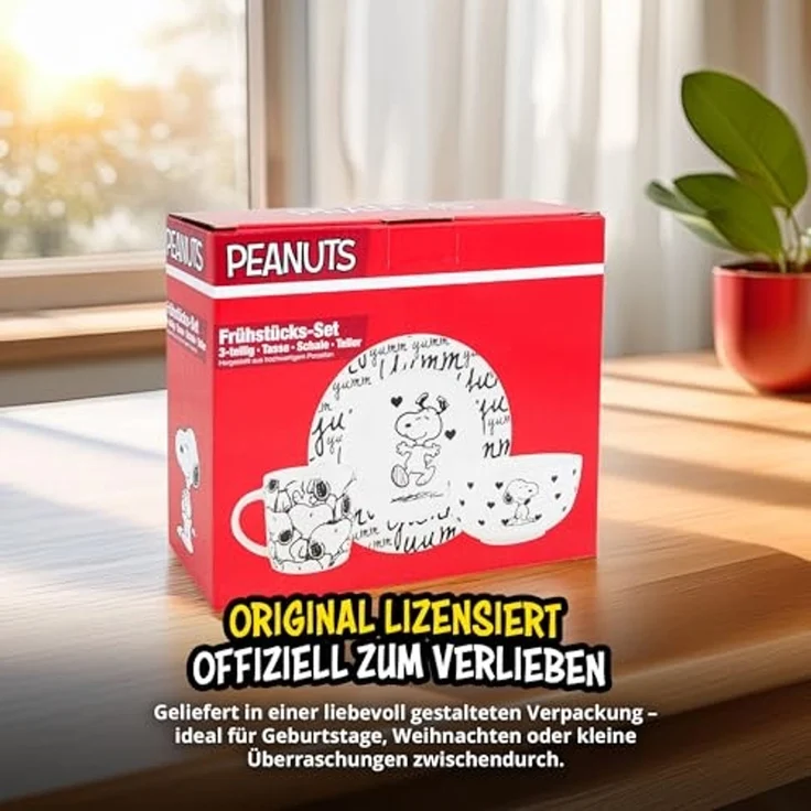 United Labels® Frühstücks-Geschirrset Peanuts Snoopy - yumm yumm -3-tlg, 1 Personen, Porzellan – Bild 6