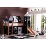 Relita Halbhohes Spielbett ALEX-13 mit Rutsche/Turm/Tunnel Buche massiv natur lackiert mit Stoffset Pirat